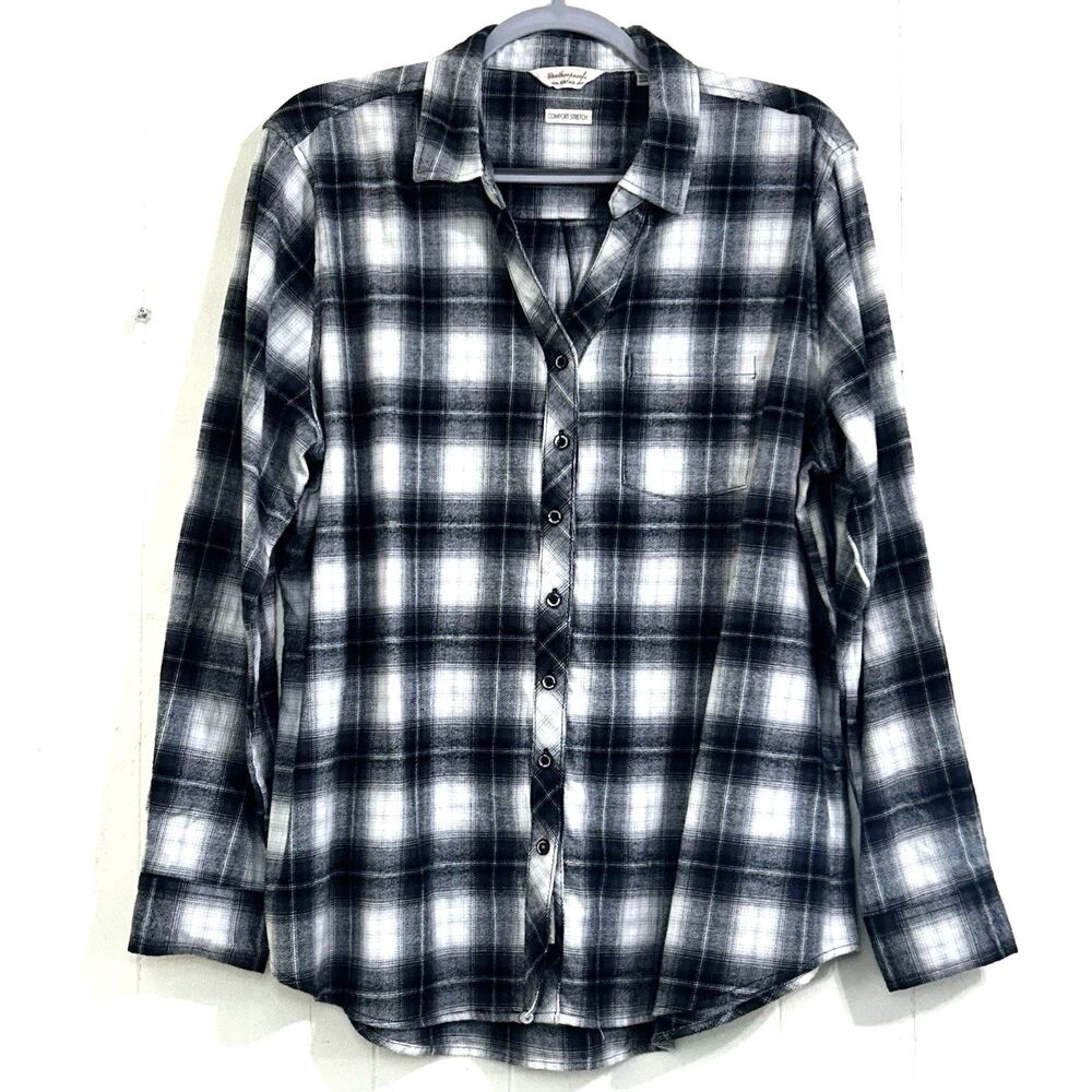 Weatherproof Vintage Women’s Black White Plaid Flannel Button Down Shirt Size XL